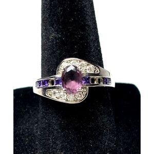Sterling Silver 925 Amethyst CZ Ring Purple Multi Stone Band Size 7 VTG Style